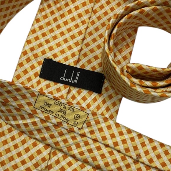 DUNHILL Orange/Yellow Tartan Silk LUXURY Tie ITALY - Picture 3 of 5